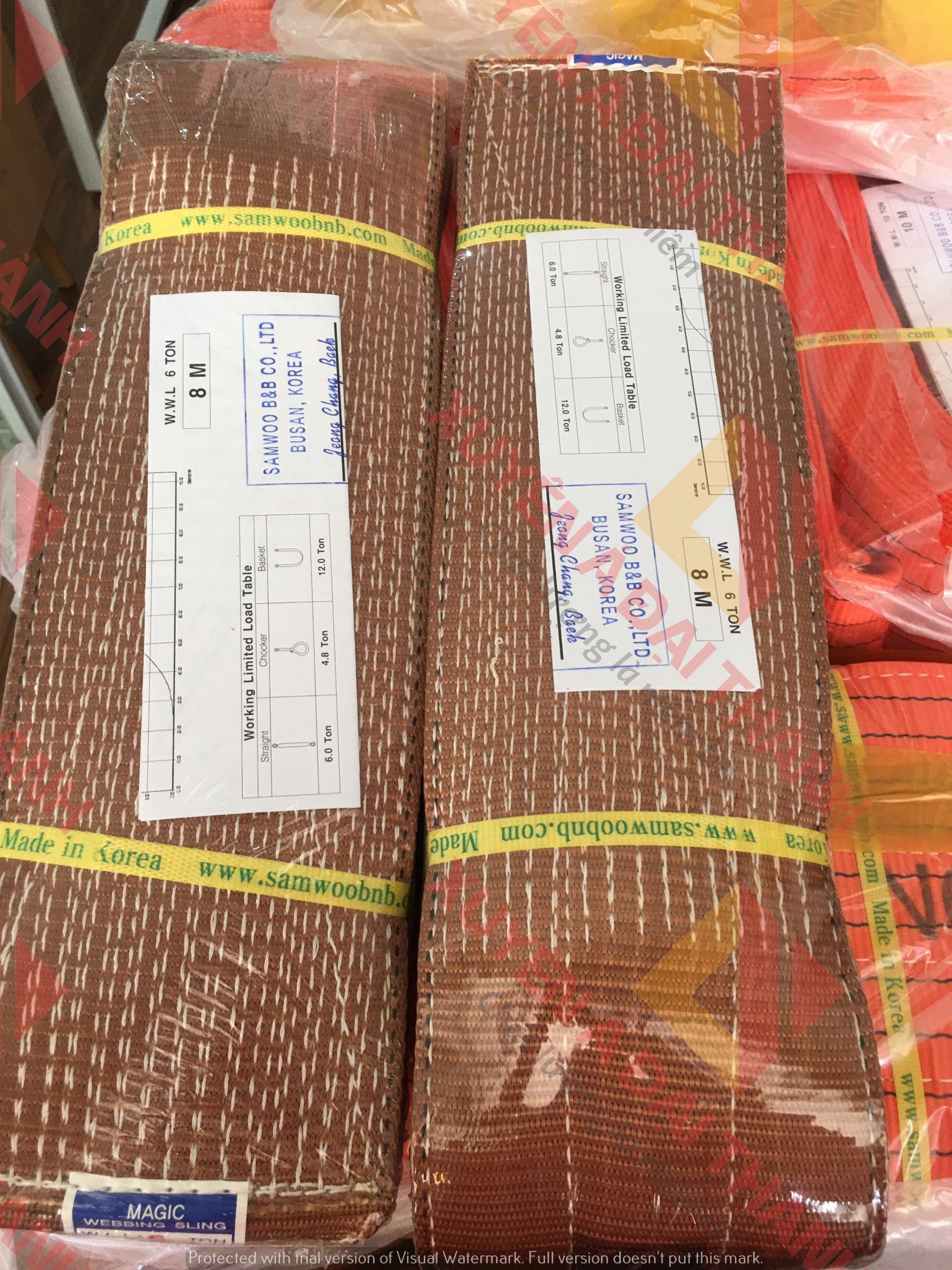 Dây Cẩu Vải 6 Tấn Loại Bản Dẹt 2 Đầu Mắt - Samwoo Hàn Quốc