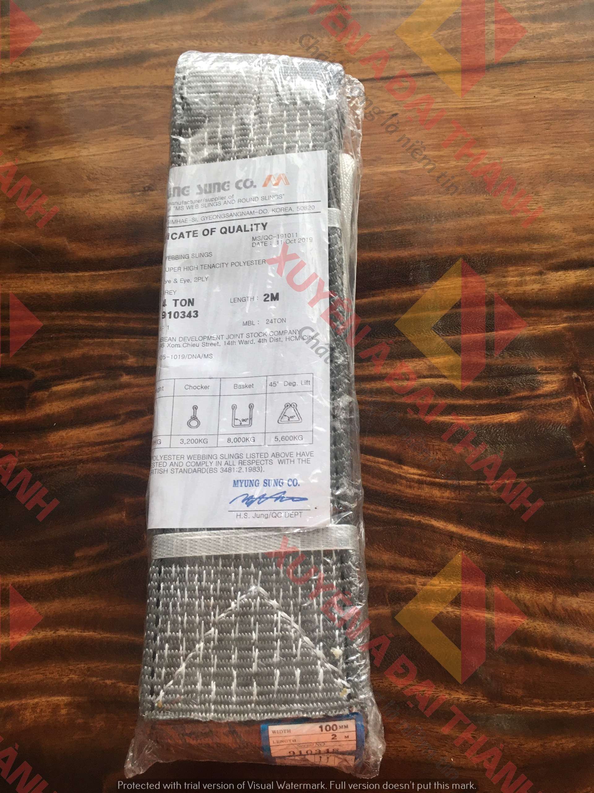 Dây Cẩu Vải 4 Tấn Loại Bản Dẹt 2 Đầu Mắt Hàn Quốc - Samwoo