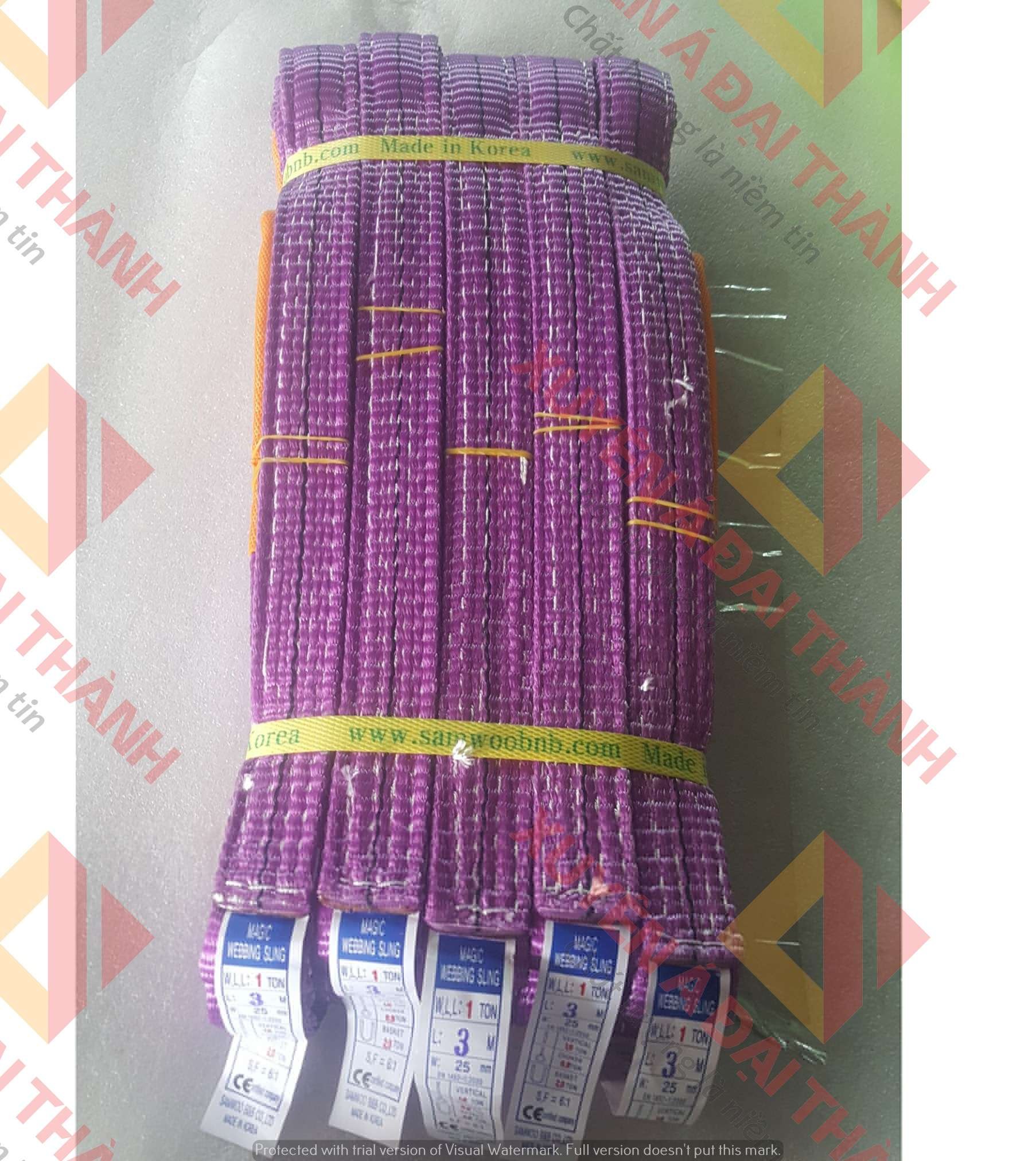 Dây Cẩu Vải 1 Tấn Loại Bản Dẹt 2 Đầu Mắt - Samwoo Hàn Quốc
