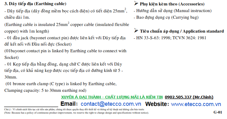 thông số 1 -Bộ tiếp đất lưu động hạ thế dùng cho dây bọc Xuyên Á Đại Thành thông số 1 -Bộ tiếp đất lưu động hạ thế dùng cho dây bọc Xuyên Á Đại Thành