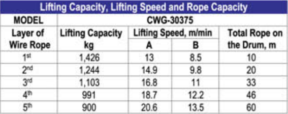 Th&ocirc;ng số kỹ thuật tời điện CWG-30375
